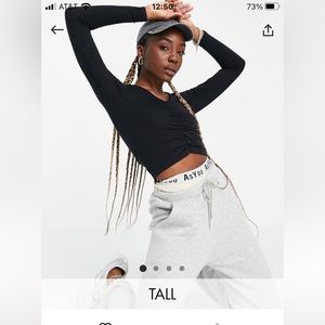 Threadbare Tall ruched front crop top in black